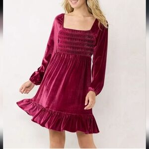 Lauren Conrad Velvet Babydoll Smocked Dress, Women's Size XL NWOT